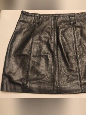 Sleek Black Real Leather Mini Skirt Vintage Size 6 Maxima Wilsons